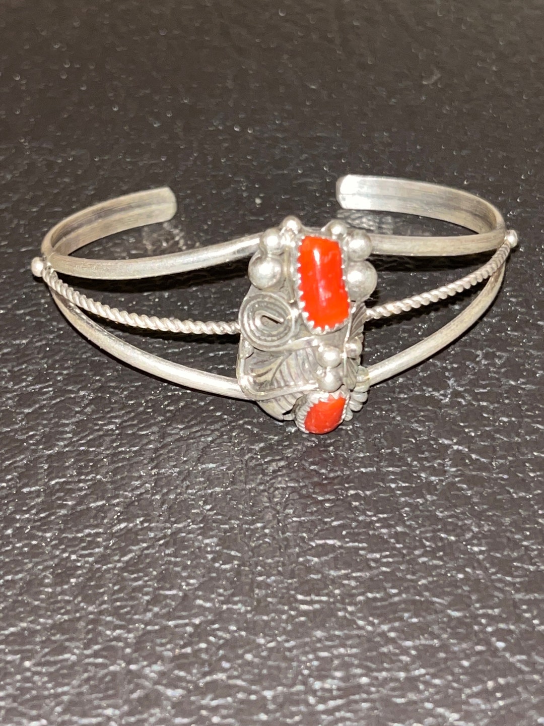 Native American Navajo Handmade Bracelet Sterling Silver Coral Cuff - Etsy