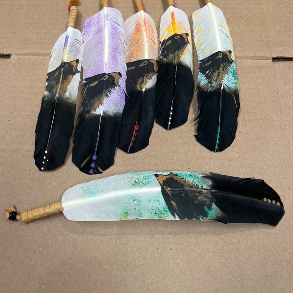 Native American Navajo handmade hand painted wolf wildlife hair tie (pick which one you like)