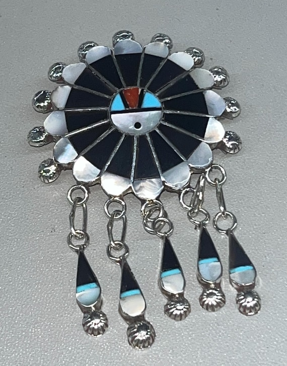 Traditional Vintage Native American Zuni Turquoise Coral Sterling Silver Sunface Ring Traditional Vintage Native American Zuni Turquoise Coral Sterling Silver Sunface Ring