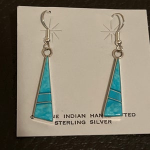 Navajo handmade sterling silver turquoise cluster earrings