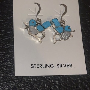 Zuni handmade sterling silver blue jay bird earrings