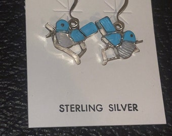 Zuni handmade sterling silver blue jay bird earrings