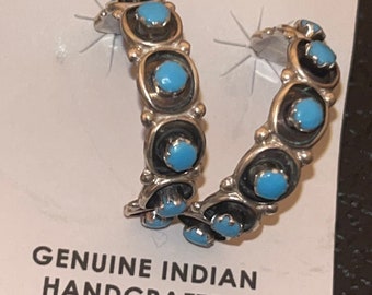 Zuni handgemaakte turquoise cluster oorbellen sterling zilver