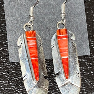 Navajo Schmuck handgemachte Sterling Silber Spiny Oyster Ohrringe Feder