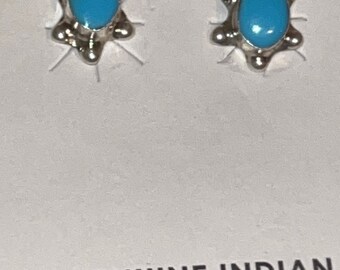 Native American Navajo handgemaakte sterling zilveren turquoise inlay schildpad oorbellen