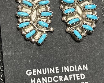 Native American Zuni jewelry handmade turquoise cluster earrings sterling silver