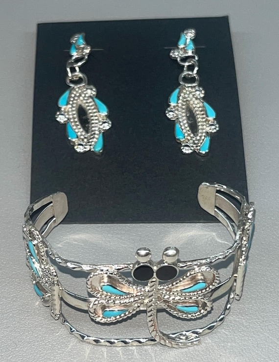 Native American Zuni Handmade Sterling Silver Turquoise Bracelet
