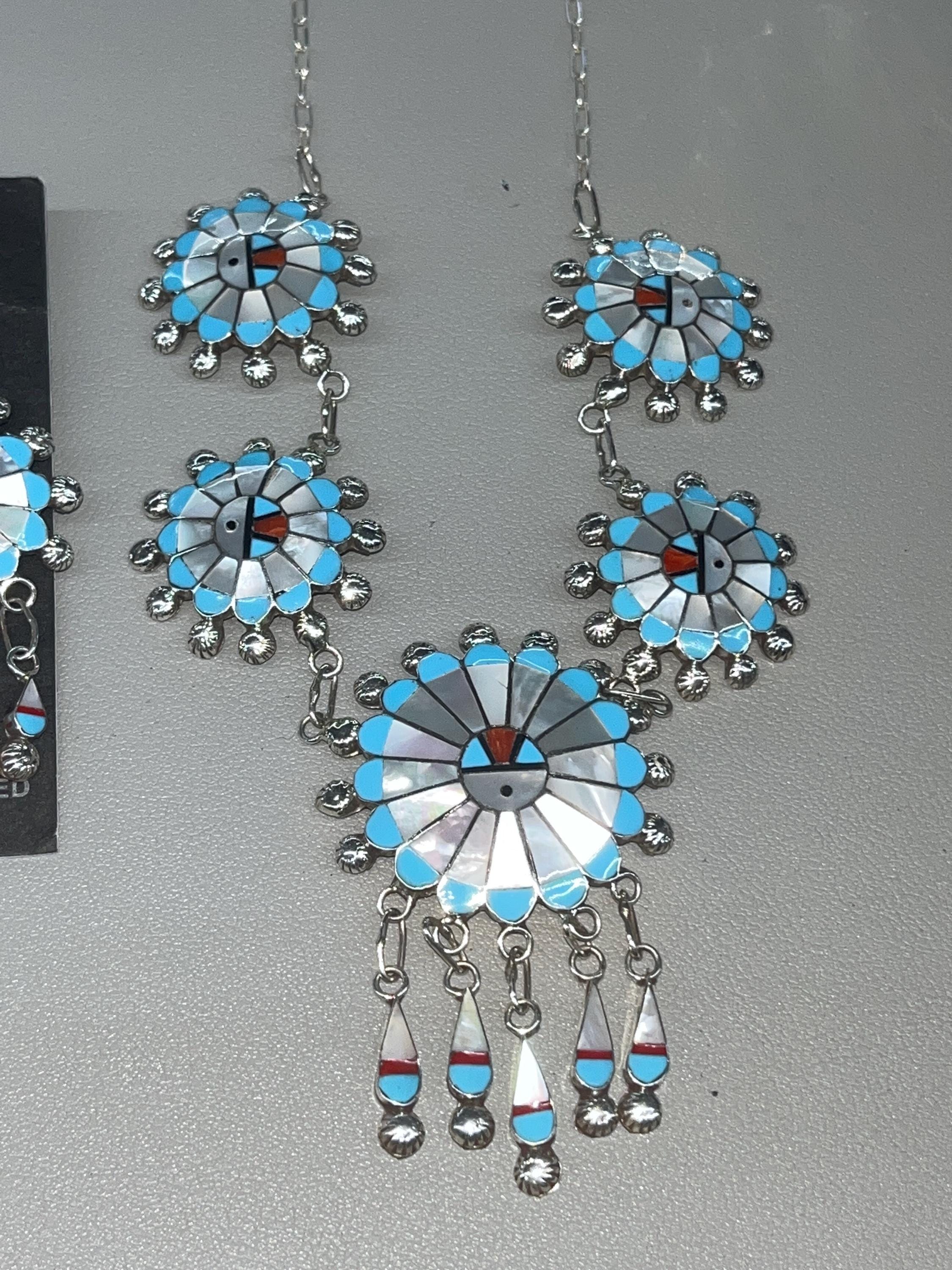 Native American Zuni Handmade Jewelry Turquoise Mother of Pearl