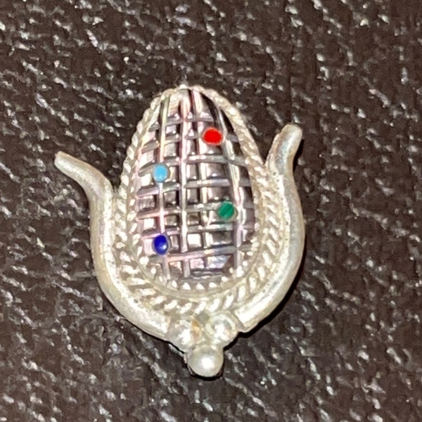 Zuni handmade sterling silver turquoise abalone corn pin inlay vintage