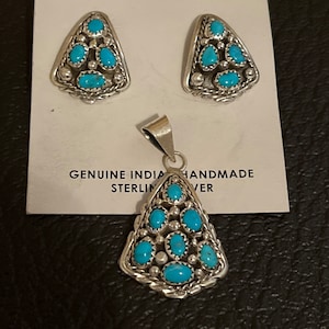 Navajo handmade sterling silver turquoise cluster earrings