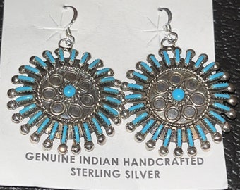 Navajo handgemaakte sterling zilveren turquoise oorbellen