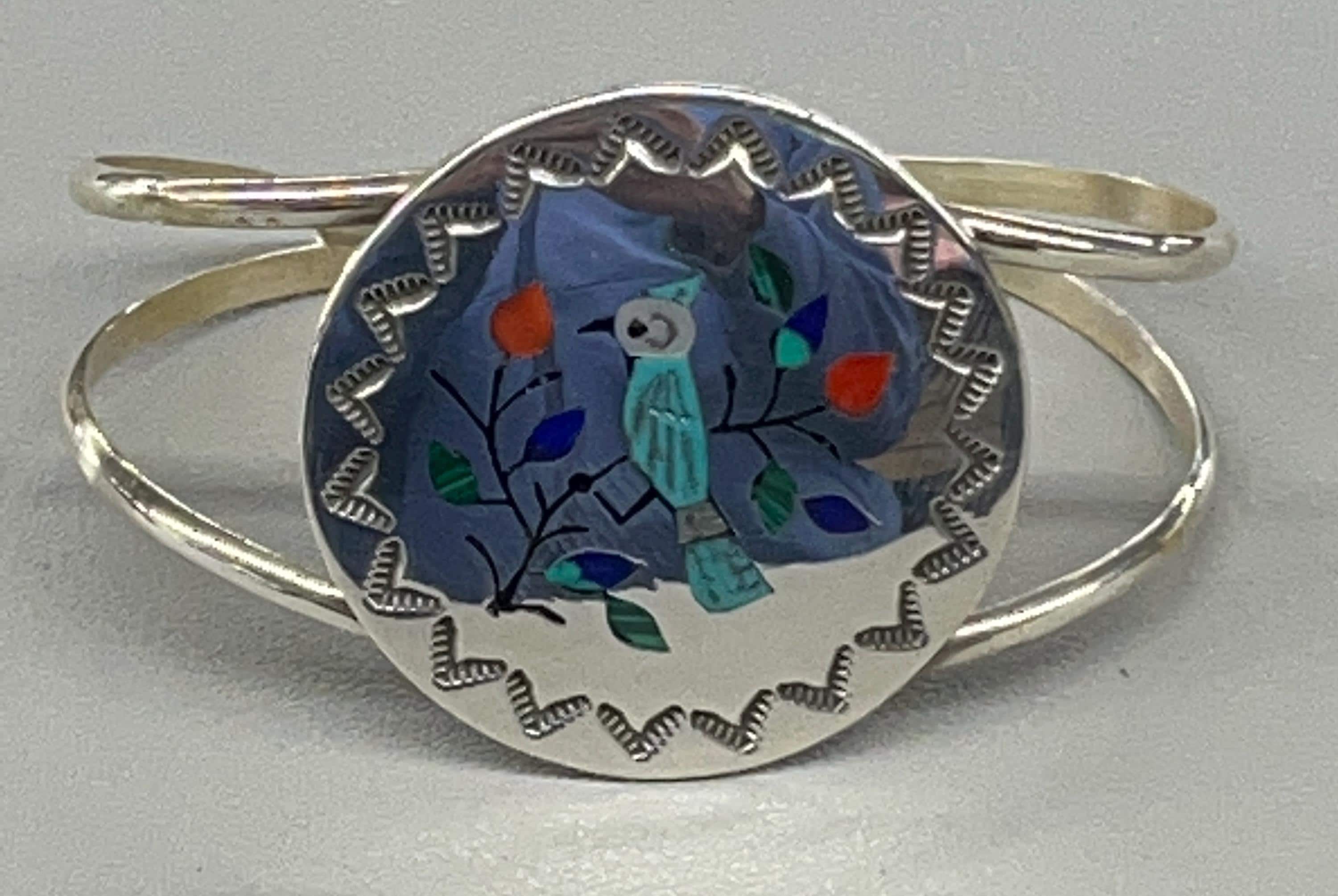 アクセサリー Zuni Handmade silver Bracelet Jewelry Zuni Handmade Sterling Silver Turquoise Bird Blue Jay Bracelet