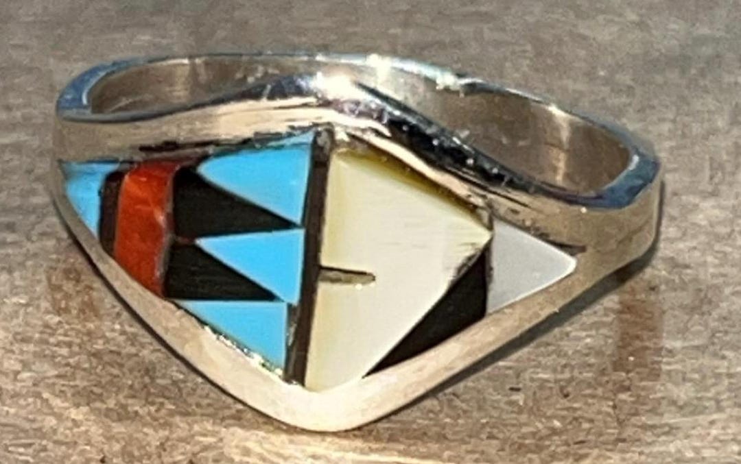 Native American Zuni Handmade Cluster Turquoise Multi Onyx Coral