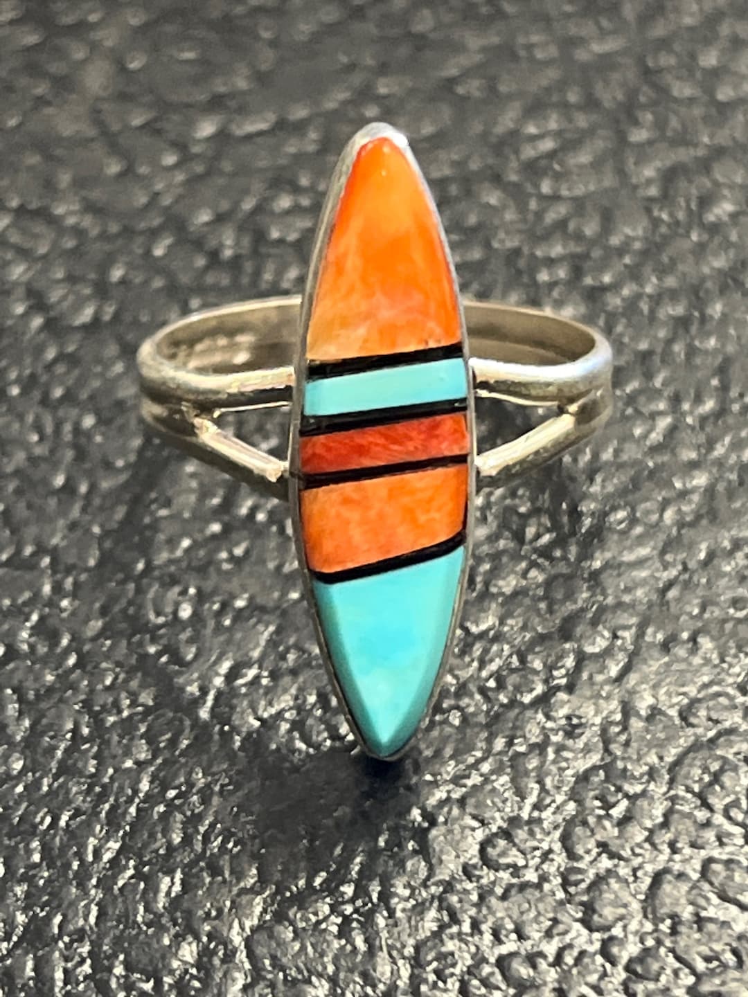 Zuni Handmade Multi Stone Cluster Turquoise Sterling Silver Inlay Ring