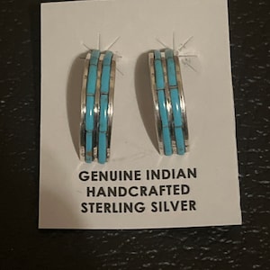 Navajo handgemachte Sterling Silber Türkis Cluster Inlay Ohrringe