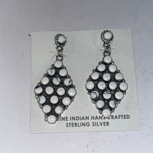 Navajo handmade sterling silver white buffalo faux cluster earrings