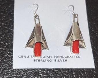 Navajo handmade sterling silver coral stud earrings