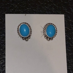 Navajo handmade sterling silver turquoise cluster earrings