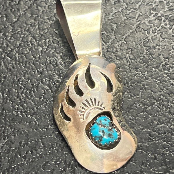 Pendentif amérindien Navajo bijoux fait à la main en argent sterling pendentif patte d'ours turquoise