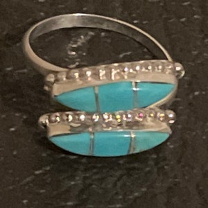 Zuni handmade sterling silver turquoise ring size 7.5-8 inlay