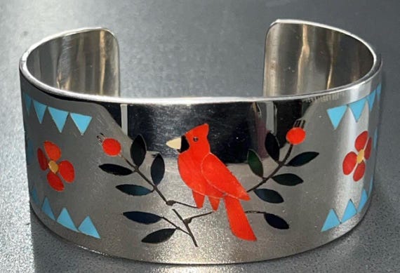 Native American Zuni Jewelry Handmade Inlay Turquoise Coral