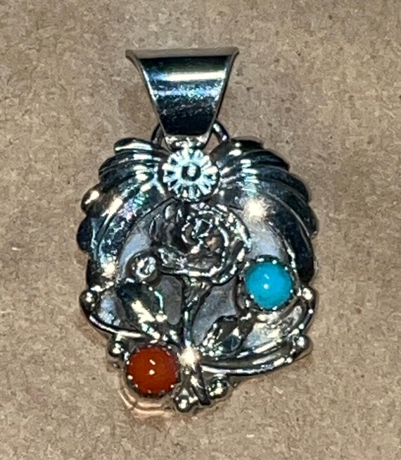 Native American Navajo Handmade Turquoise/coral Silver Work Flower