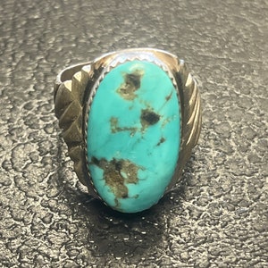 Navajo handmade turquoise sterling silver cluster ring size 9.5