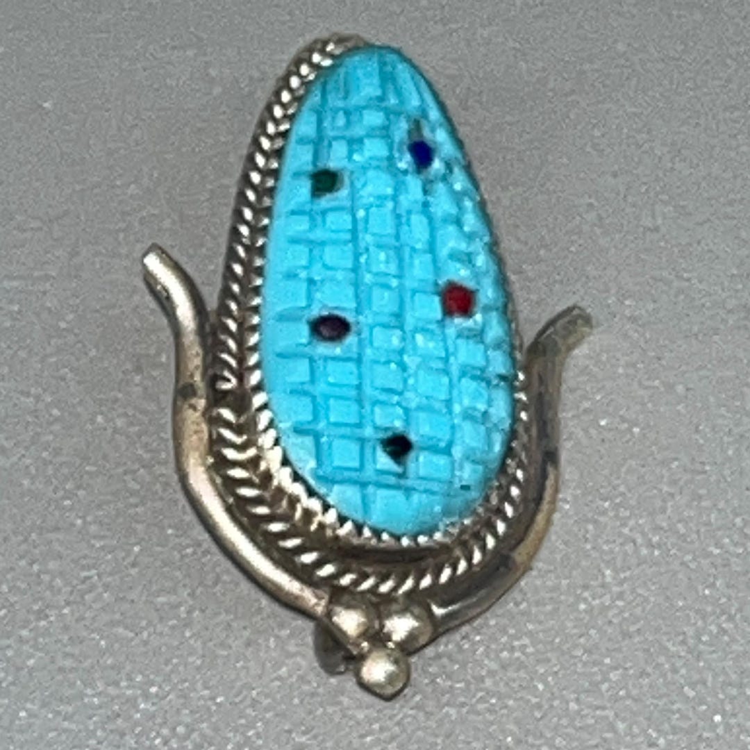Native American Zuni Handmade Sterling Silver Turquoise, Coral