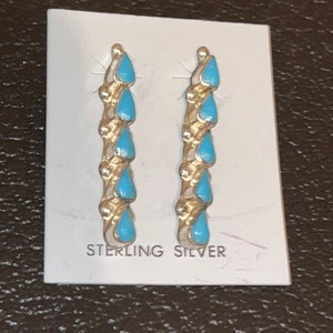 Navajo handgemachte Sterling Silber Türkis Cluster Ohrringe Tropfen
