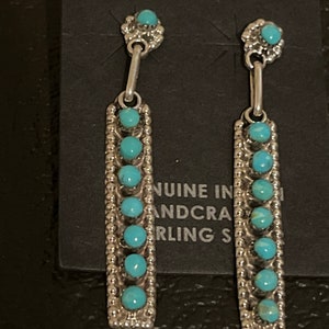 Navajo handmade sterling silver turquoise cluster earrings