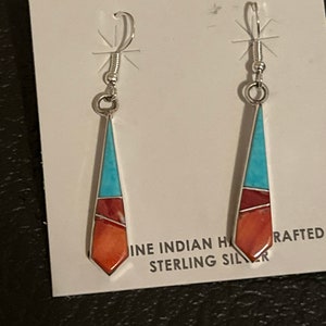 Navajo handmade sterling silver turquoise cluster earrings