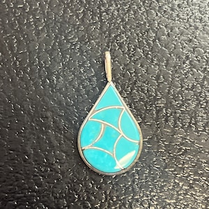 Zuni handmade sterling silver turquoise inlay pendant naja