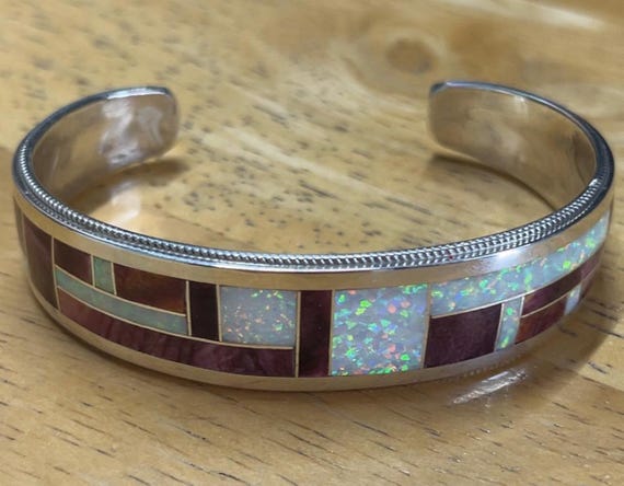 Native America Zuni Jewelry Handmade Sterling Silver Cluster Inlay