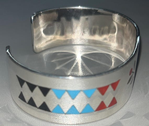 Native American Zuni Handmade Sterling Silver Inlay Turquoise