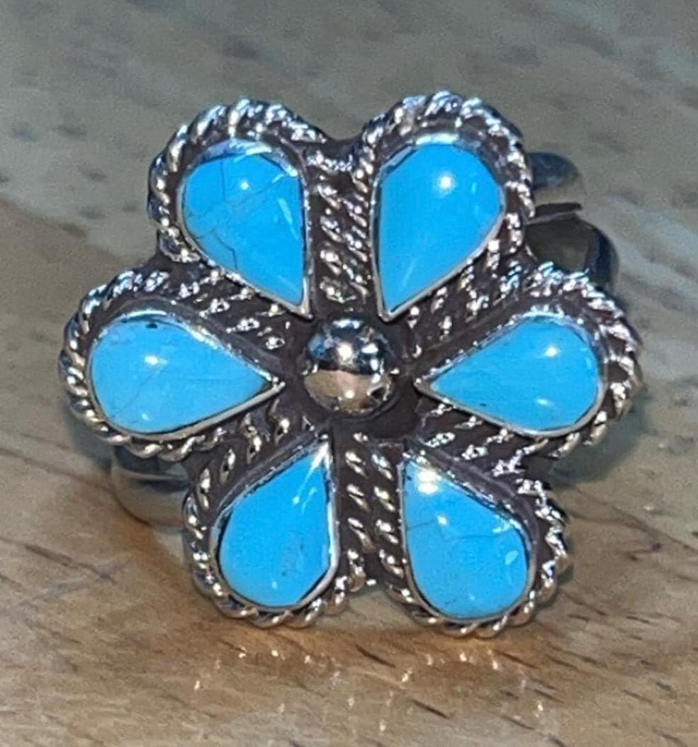 Native American Zuni Jewelry Handmade Cluster Turquoise Flower