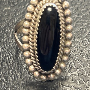 Navajo handmade black onyx sterling silver cluster ring size 7