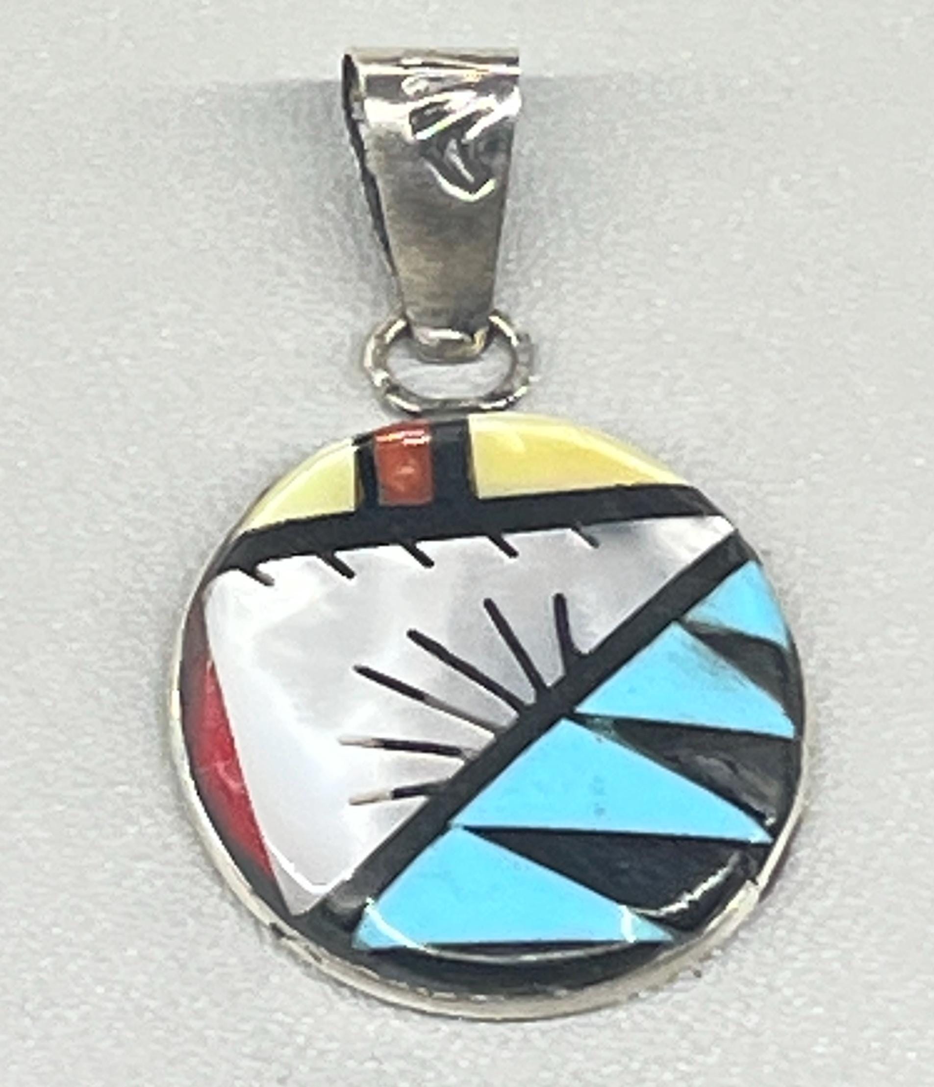 Native American Zuni Handmade Sterling Silver Turquoise Coral Onyx