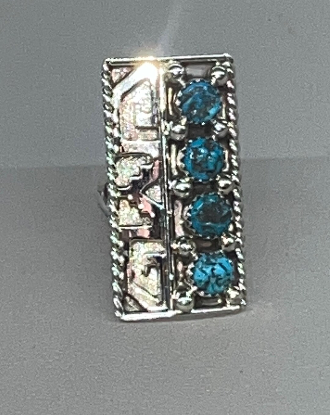 Native American Navajo Handmade Sterling Silver Turquoise Cluster Ring ...