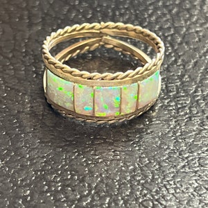 Navajo handmade sterling silver opal ring size 10
