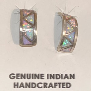 Zuni jewelry inlay handmade sterling silver opal earrings