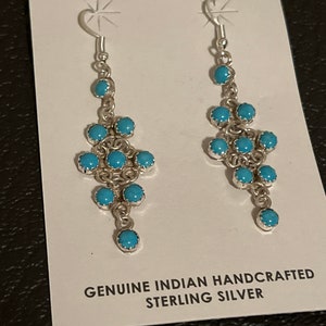 Navajo handmade sterling silver turquoise cluster earrings