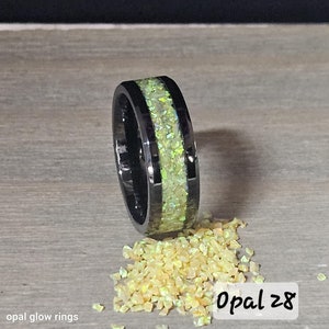 Handmade Opal glow in the dark ring - Made with Citrine Yellow Opal 28 and Yellow Glow - Free personalized engraving- Tungsten Band
