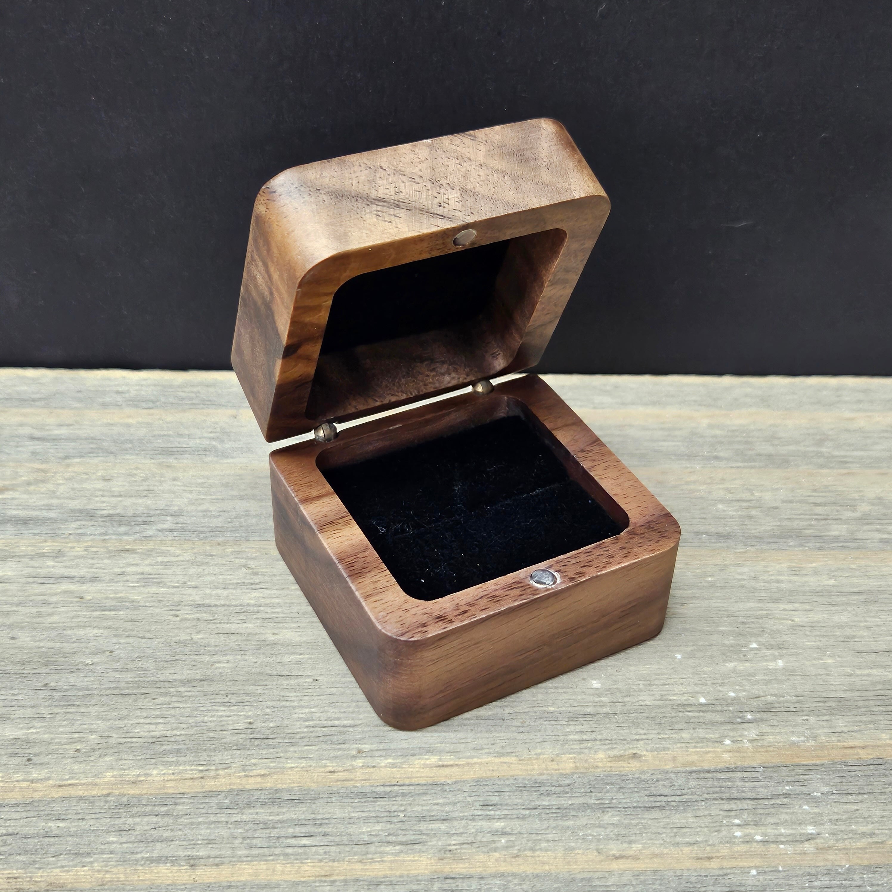 Handmade Walnut Wood Ring Box - Personalized Hardwood Keepsake