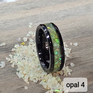 Handmade Opal glow in the dark ring -Made with Lemon Yellow Opal 4 and Yellow Glow - Free personalized engraving- Black Ceramic Band