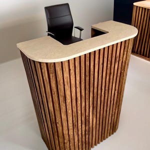 Handmade Curved Reception Desk: Custom Salon Retail Counter
