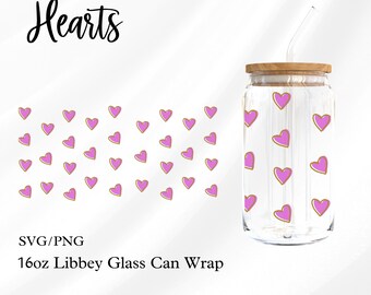 Hearts Libbey 16oz Glass Can Wrap SVG, PNG Cut Files (Digital Download)