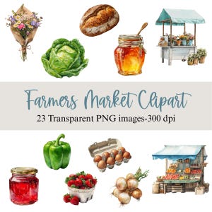 Boerenmarkt aquarel clipart, boerderijstandaard clipart, groente clipart, fruit png, commercieel gebruik