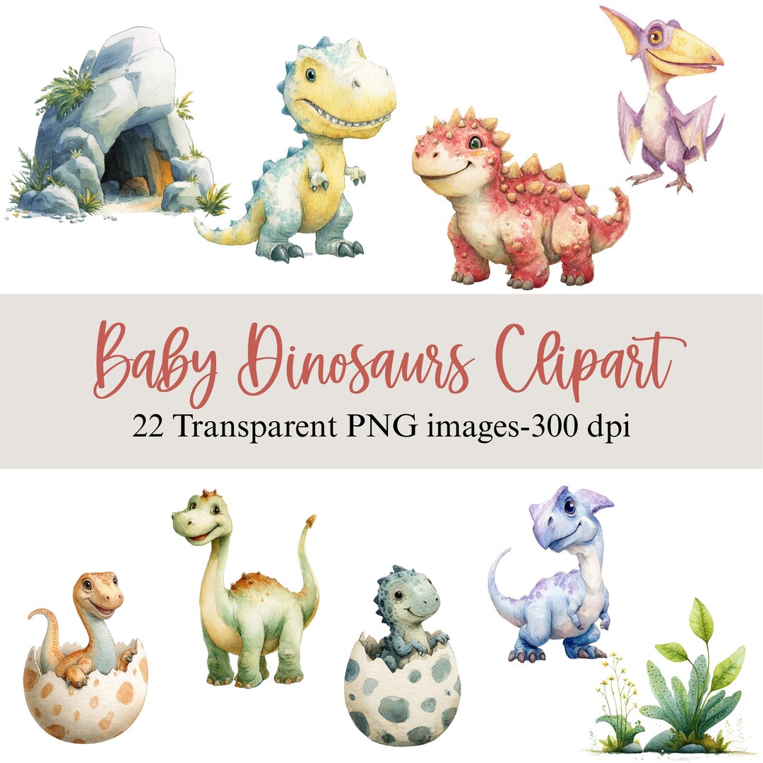 Baby Dinosaur Watercolor Clipart, Dino Eggs PNG, Dino PNG Bundle ...