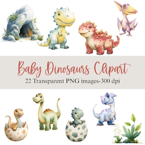 Baby Dinosaurs Watercolor Clipart, Dinosaur Clipart, Cute Dinosaur Clipart, Baby Dinosaur PNG, Dino Clipart Bundle, Commercial Use