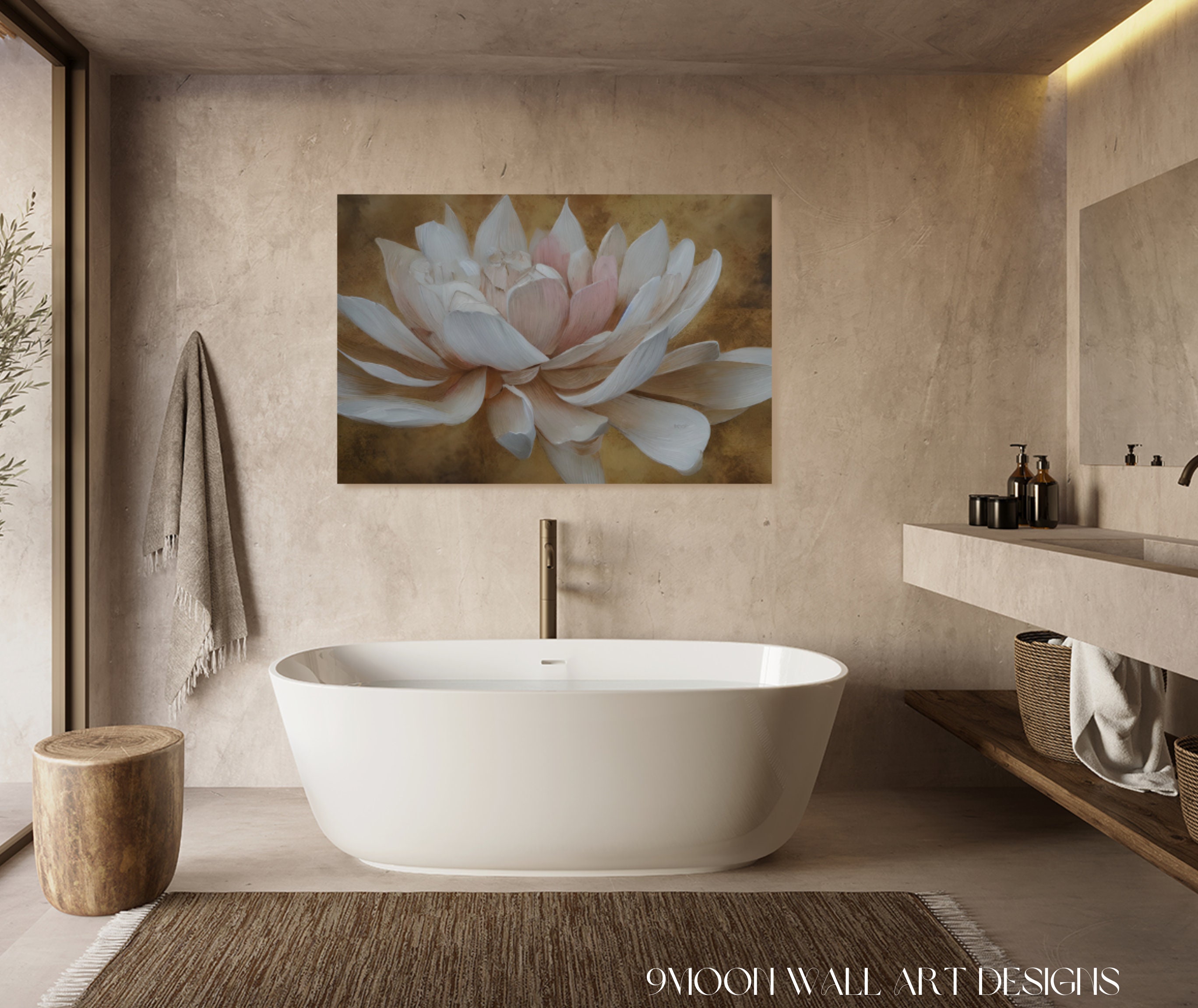 Lotus Flower Wall Art CANVAS PRINT Watercolor Painting Effect in Soft ...